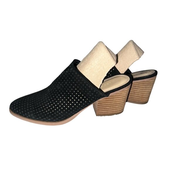 Marc Fisher Ripley Perforated Black Leather Mules With Stacked Heel Size 8M - Picture 5 of 16